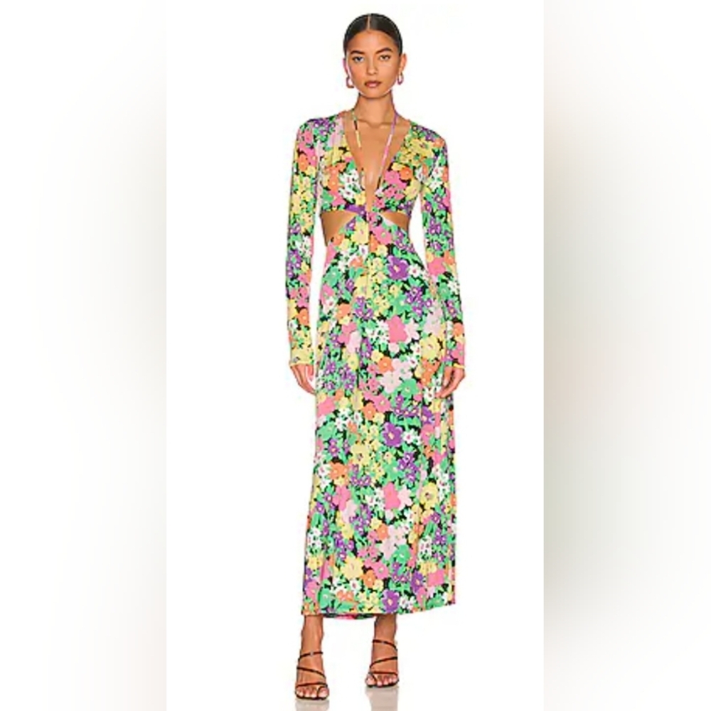 AFRM Multicolor Floral Cutout Maxi Dress - Pink Green Yellow Purple